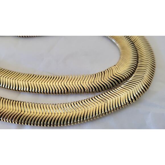 Gold Necklace Thick Chunky Herringbone Vintage Statement MCM Mid-Century Modern - Picture 6 of 10